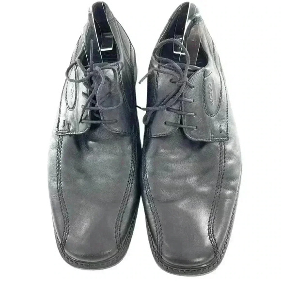 Ecco mens oxfords size 44 black leather lace up square toe - Picture 2 of 12